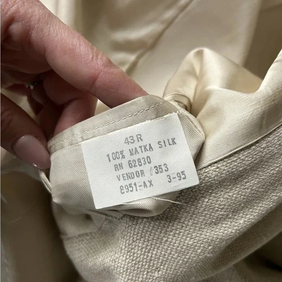 ▶️ Vintage Hopsack 100% Silk Sport Coat 43R Cream Textured Blazer Jacket USA 90s - Picture 5 of 15
